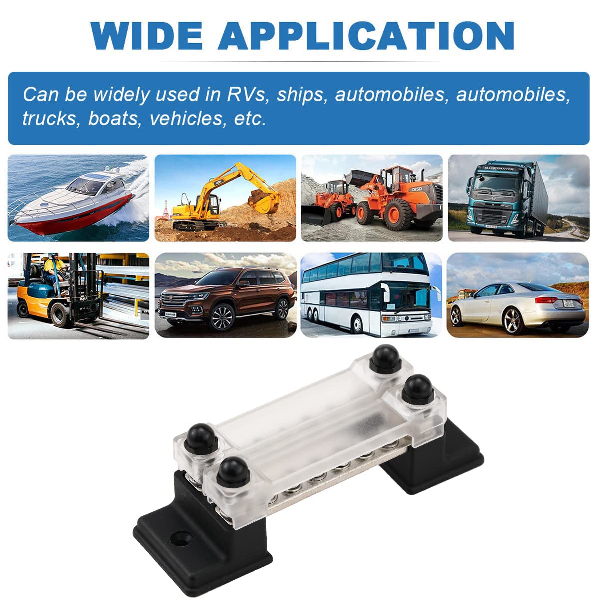 Greluma 1 Pièce Barre de bus de bloc de distribution d'alimentation 150A avec bornes à anneau, barre de bus à double rangée 6 voies pour bateau de voiture, 4 goujons M6, 12 vis M4