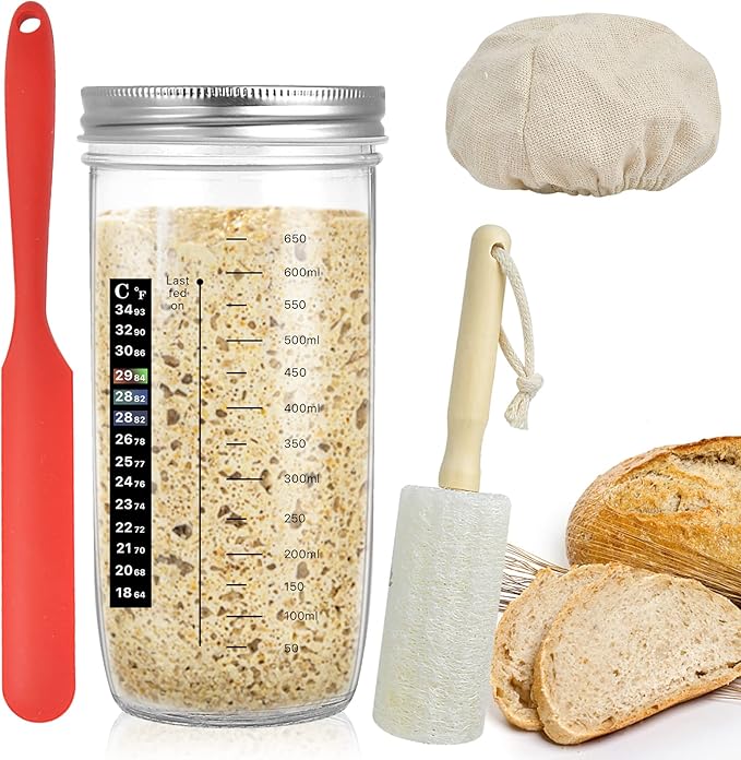 Akamino 6 PCS Sourdough Starter Jar Kit, 25 Oz Sourdough