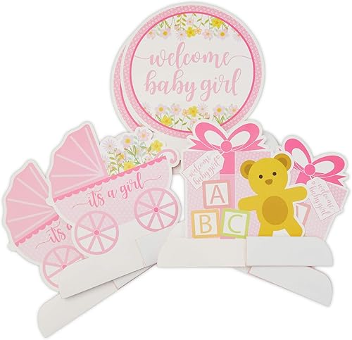 Miniatura 8 de Sparkle and Bash Paquete de 6 decoraciones de nido de abeja para mesa de baby shower para niña, 3 diseños