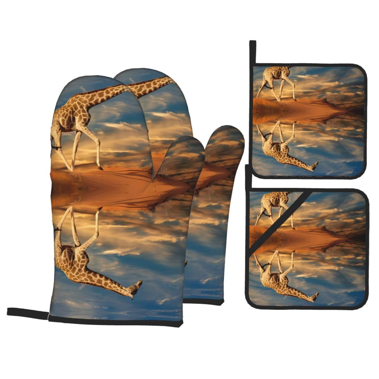 WHJSHOP Giraffe Animals Of Africa Prints Oven Mitts & Pot Holders Set - Waterproof Kitchen Layers & Heat Resistant - Durable Covers for Safe Cooking & Easy Cleanup