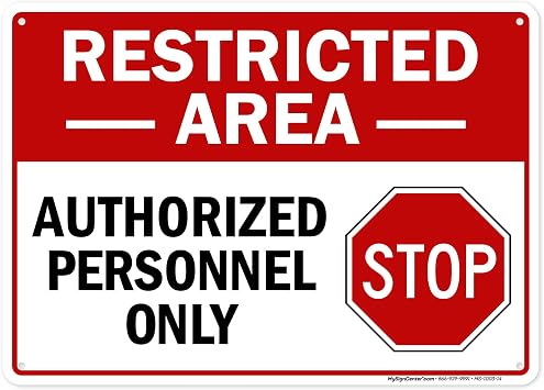 Restricted Area Authorized Personnel Only Sign, MS-1003 10x14 Inches, Rust Free .040 Aluminum, Fade Resistant, Made in USA by My Sign Center