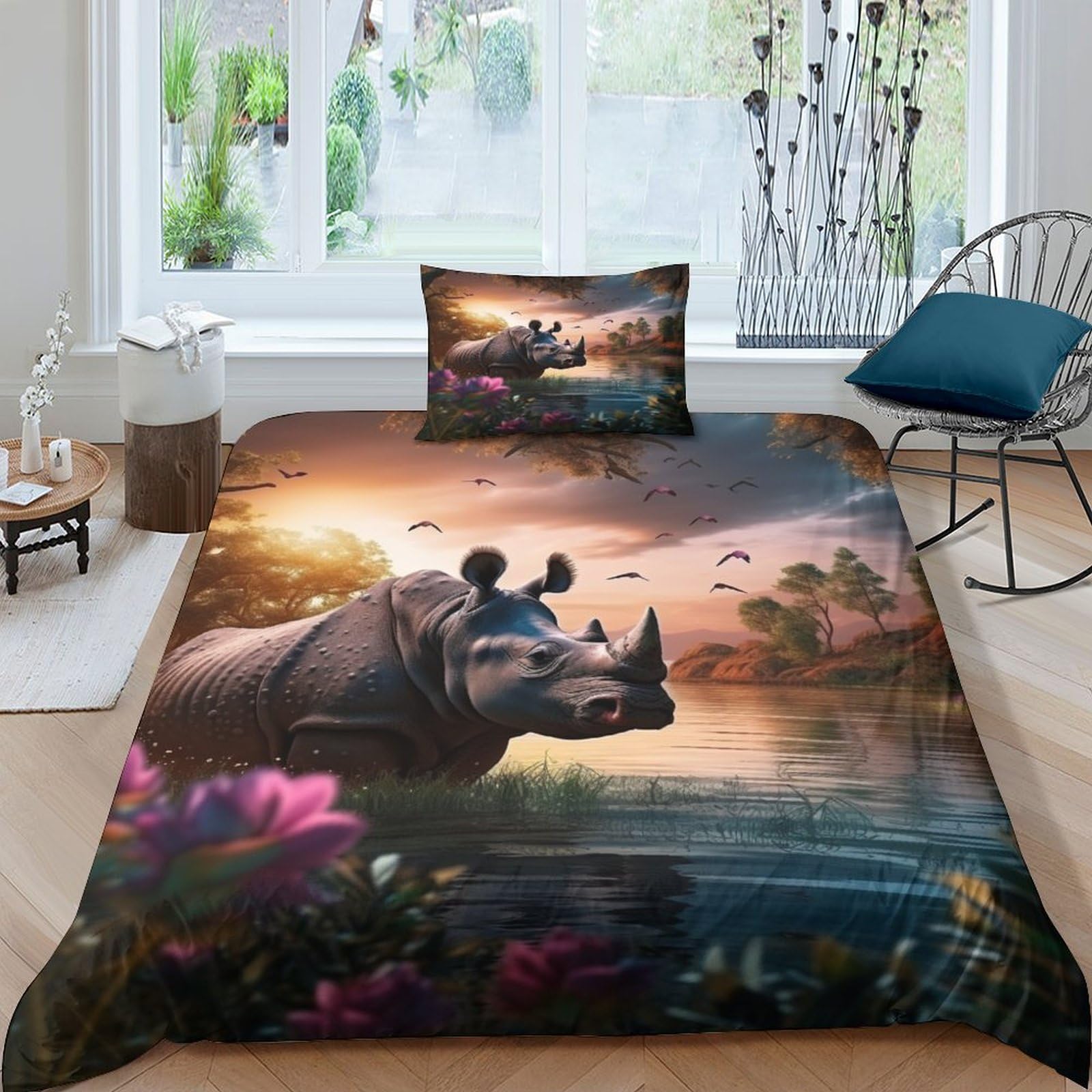 Housse de couette rhinocéros anti-humidité et hypoallergénique pour lit junior