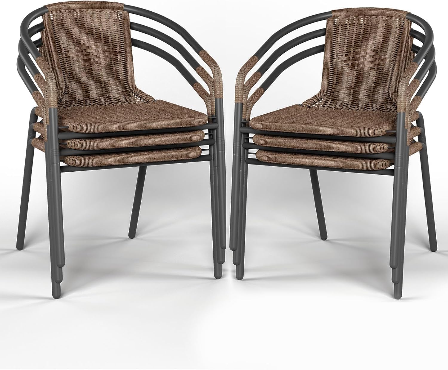 Amopatio Patio Dining Chairs Set of 6, Rattan Stackable Outdoor Chairs