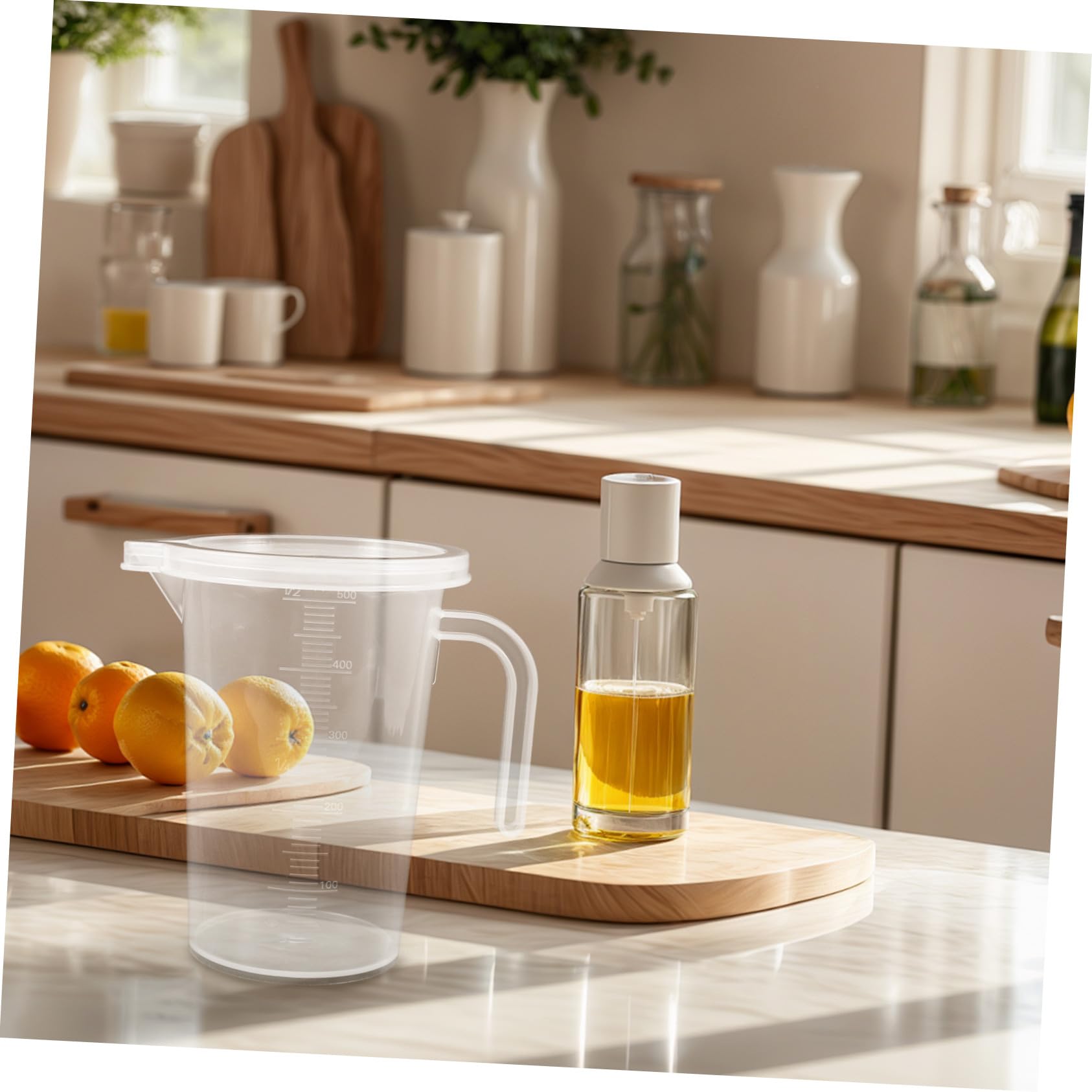 6 Piezas Tazas Medidoras de Plástico Transparente para Cocina con Tapa y Vertedor para Uso Doméstico y Comercial