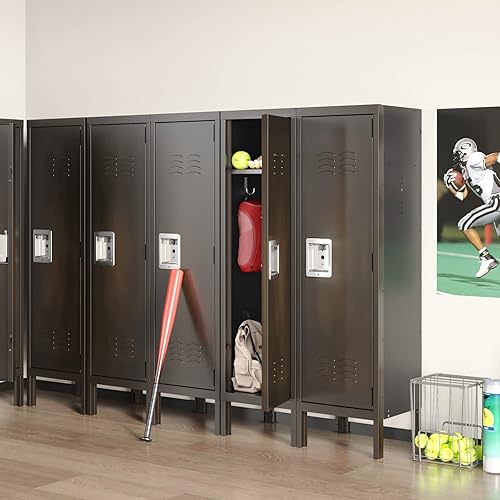 Miniatura 5 de MIIIKO Armario de almacenamiento de metal con 1 puerta armario de acero con ganchos para colgar casillero para dormitorio oficina en casa gimnasio y