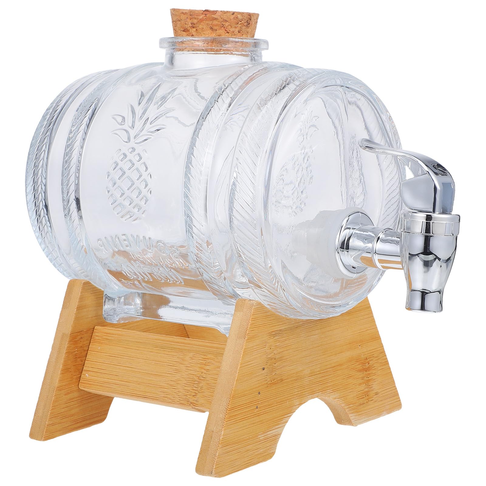 BESPORTBLE Glas Getränkefass mit Wasserhahn 2 jin Fass Transparentes Saft und Weinspendenfass mit Dicht Schließendem Deckel und Bambusgestell für Weinherstellung und Servieren