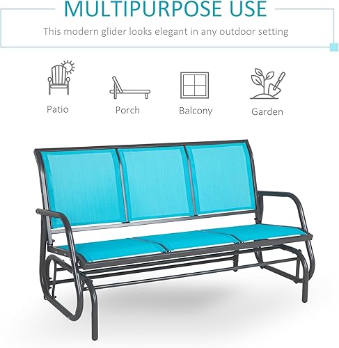 Miniatura 5 de Outsunny Banco planeador de patio para 3 personas, columpio para porche al aire libre con 3 asientos, tela de malla transpirable, marco de metal,