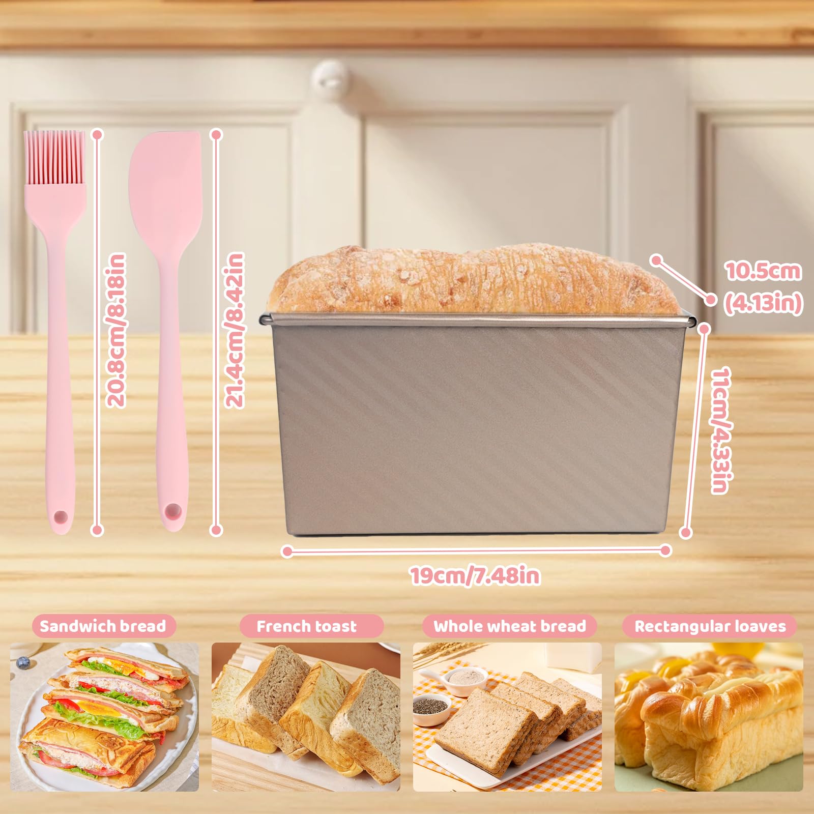 Stampo Per Pane in Cassetta con Coperchio, 21 x 12 x 11,5 CM Stampo Per Pane Toast Ondulato, Antiaderente Stampi per Plumcake 450g Pasta, Stampi Pane Acciaio al Carbonio, Oro Rosa
