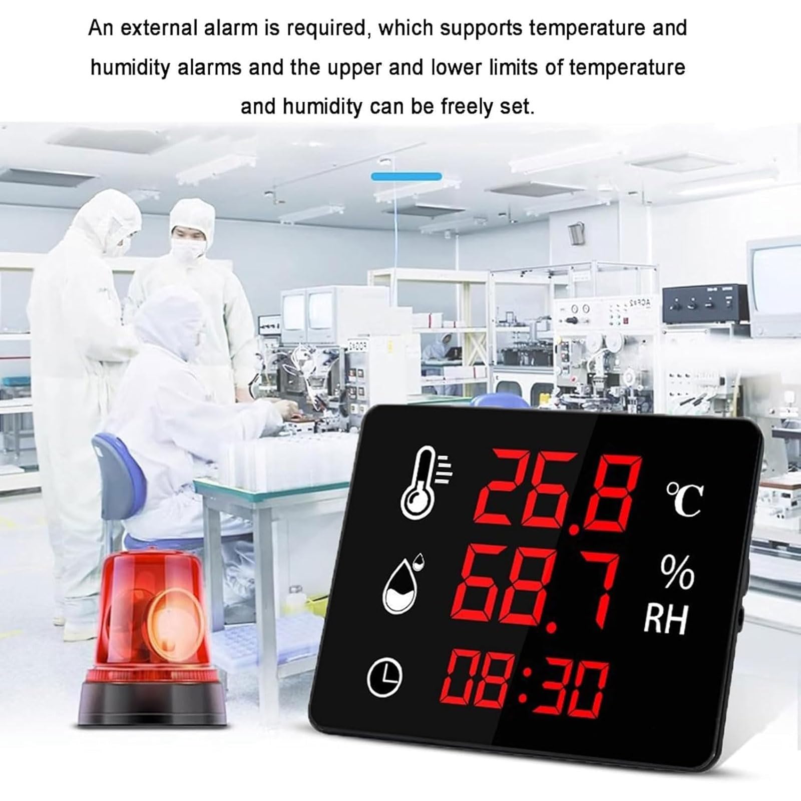 Termómetro Higrómetro Electrónico, Pantalla De Temperatura Digital De Alta Precisión con Sensor De 3 M Y Pantalla De Tiempo, para El Hogar, Taller, Laboratorio, Fábrica