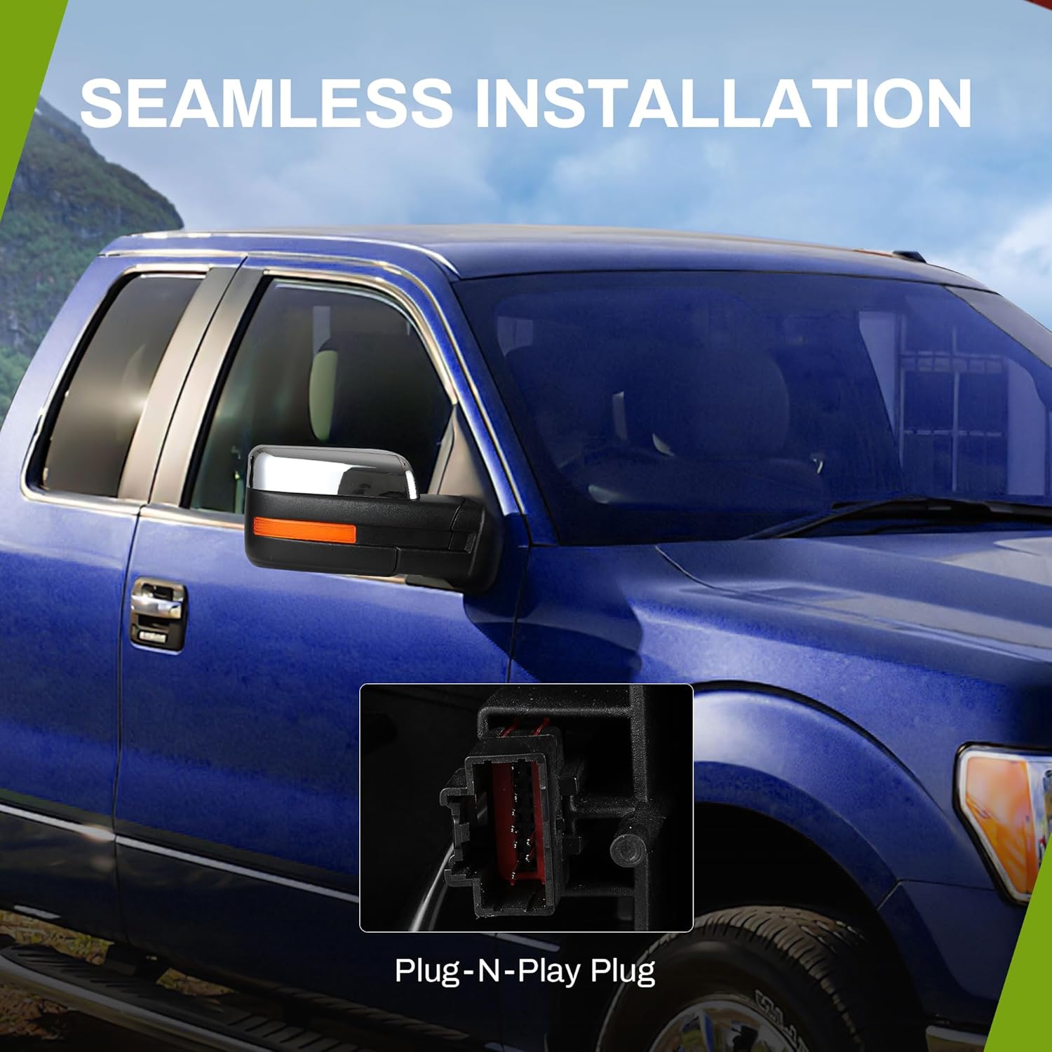 AUTOSAVER88 Right Passenger Side Mirror Towing Mirror Compatible with 2004-2014 Ford F150, Door Mirror with Power Heated Manual Folding Rear View Turn Signal Puddle Light Chrome Black