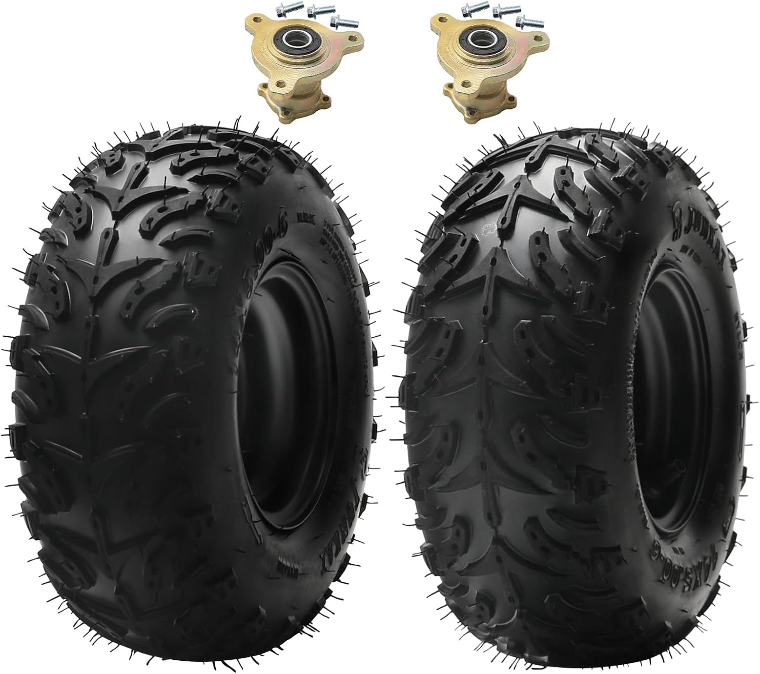 14x5.00-6 Go Kart Tire, 14x5.00x6 6 Inch All Terrain ATV Tire Wheel and Aluminum Rim, Replacement for Off Road Mini Bike Go Kart ATV UTV Vehicle Golf Cart Quad Drift Trike, with Gold Front Wheel Hubs