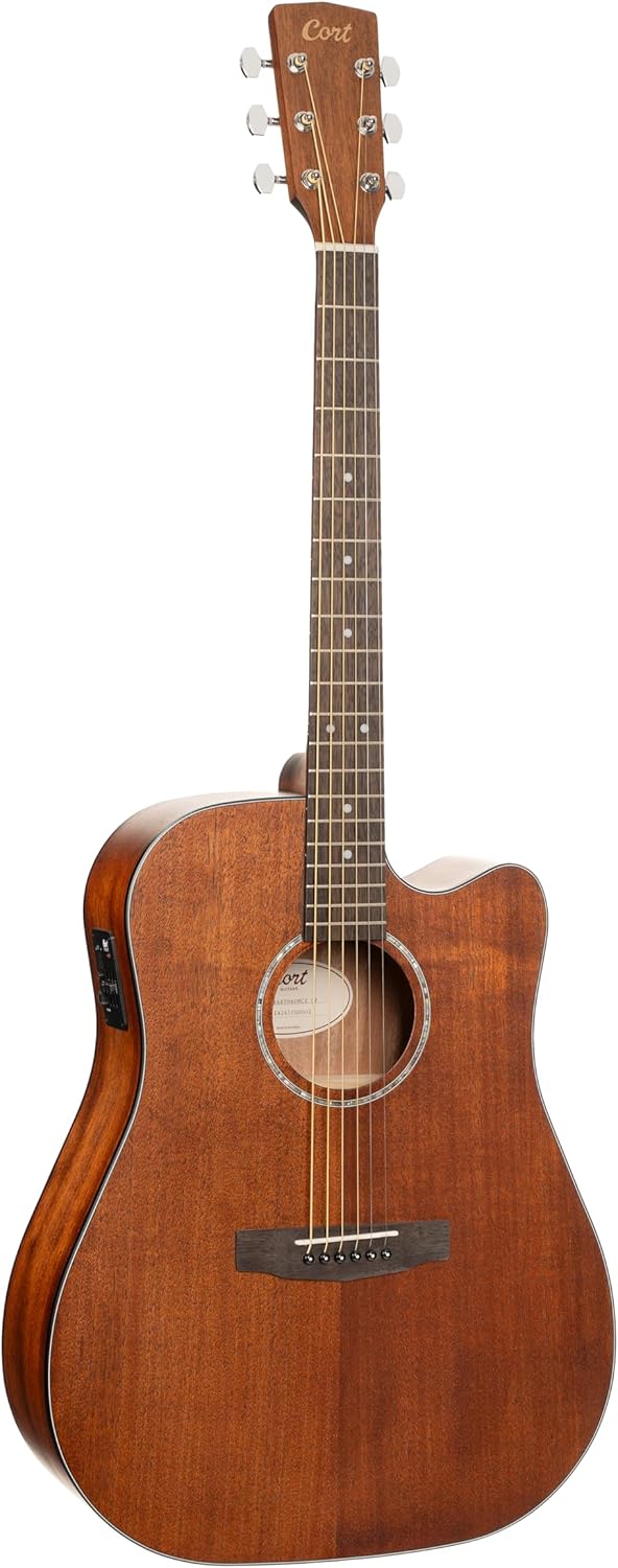 Cort EARTH60MCEOP Earth 60 Mahogany Solid Dreadnought Acoustic Electric Guitar, Open Pore
