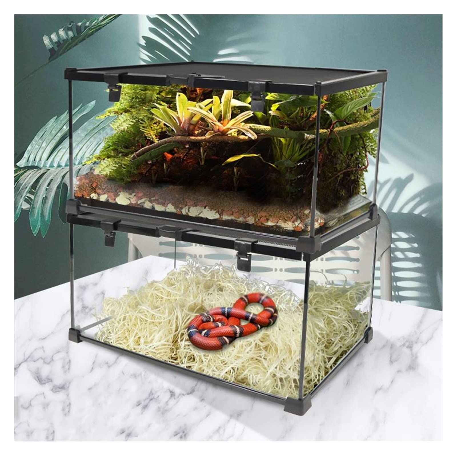Serbatoio di Tartaruga Mangiatoia Rettile Acquario Rettile Accessori Acquario Rifugio for Anfibi Vetro panoramico per Interni Esterni (Color : 20x20x20cm)