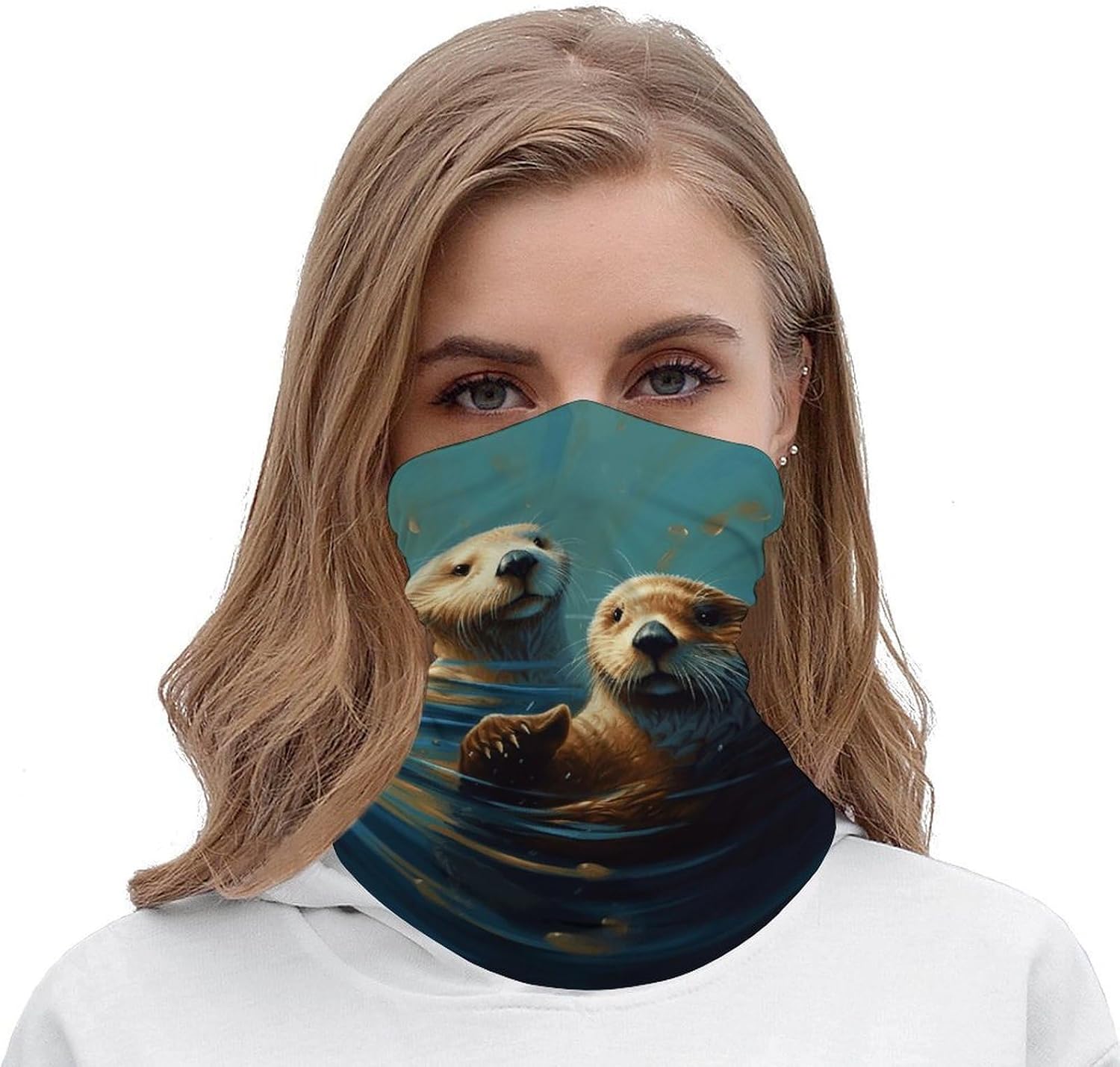 Sea Otters Painting Neck Gaiter UV Protection Polyester Face Gaiter Breathable Quick Dry Head Wrap Multifunctional Stretchy Seamless Bandana for Outdoor Cycling Hiking Skiing Running