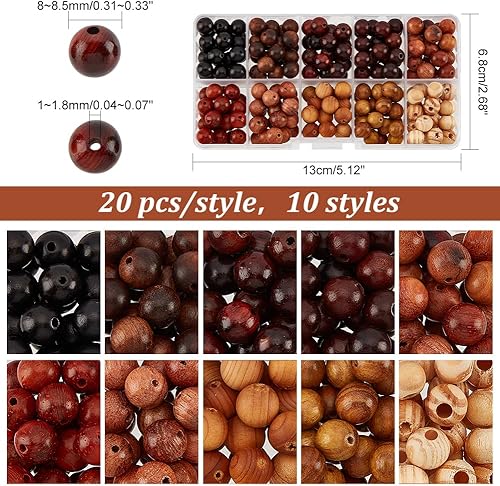 Miniatura 2 de PH PandaHall 200 cuentas de madera natural de 10 colores de 0.315 pulgadas redondas sueltas a granel, cuentas de madera natural surtidas para hacer
