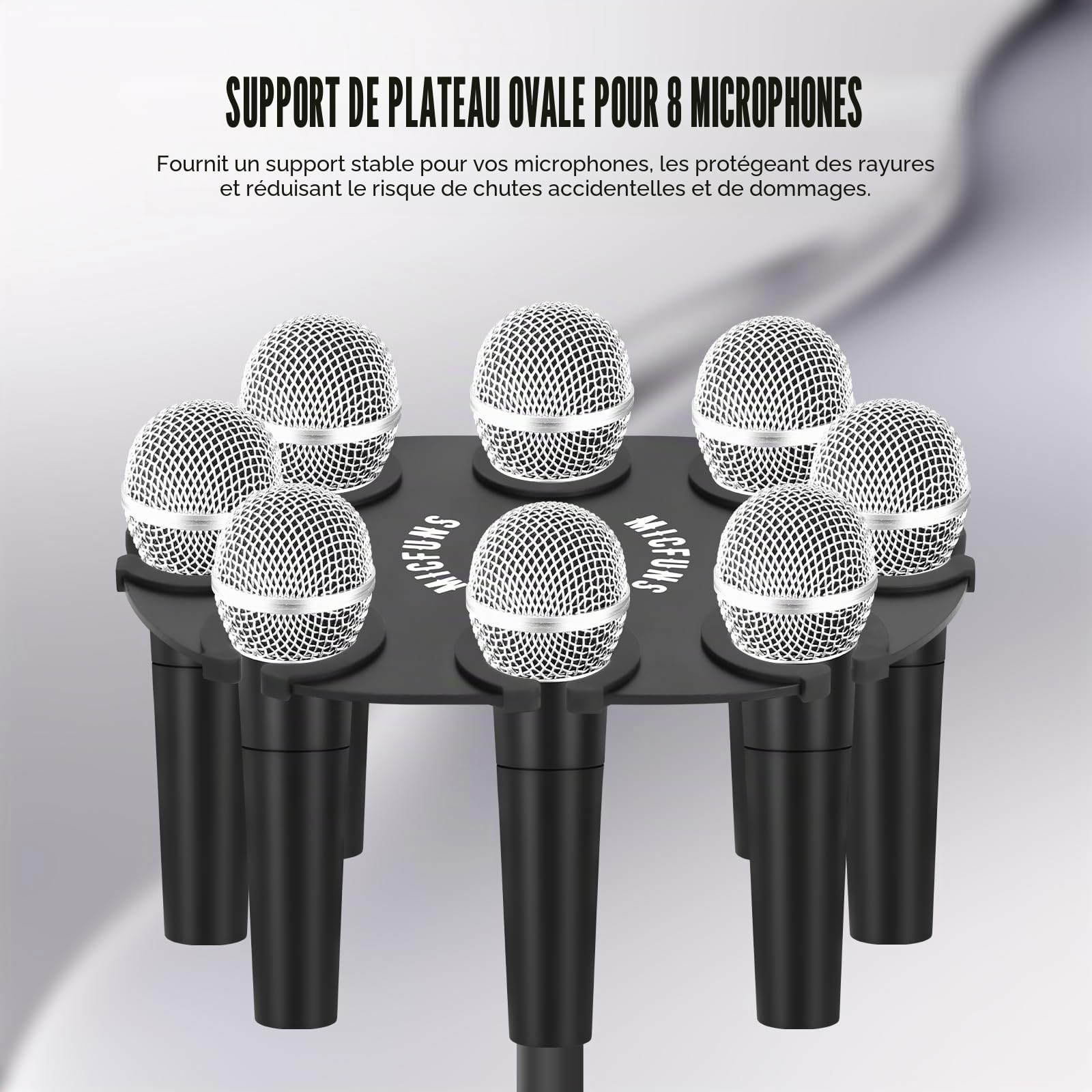 TM100 Support multi-microphone pour pied de microphone – Plateau carré pouvant contenir jusqu'à 8 microphones sur scène et écran avec 8 anneaux anti-roulement et adaptateur métallique (TM100-A