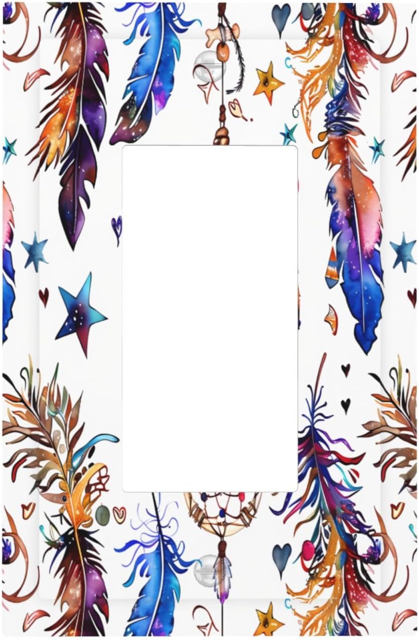 Decorator Outlet Cover,1 Gang Single Rocker Light Switch Cover Plate Boho Dreamcatcher Pattern GFCI Wall Plates Electrical Faceplate for Living Room Kitchen Decor