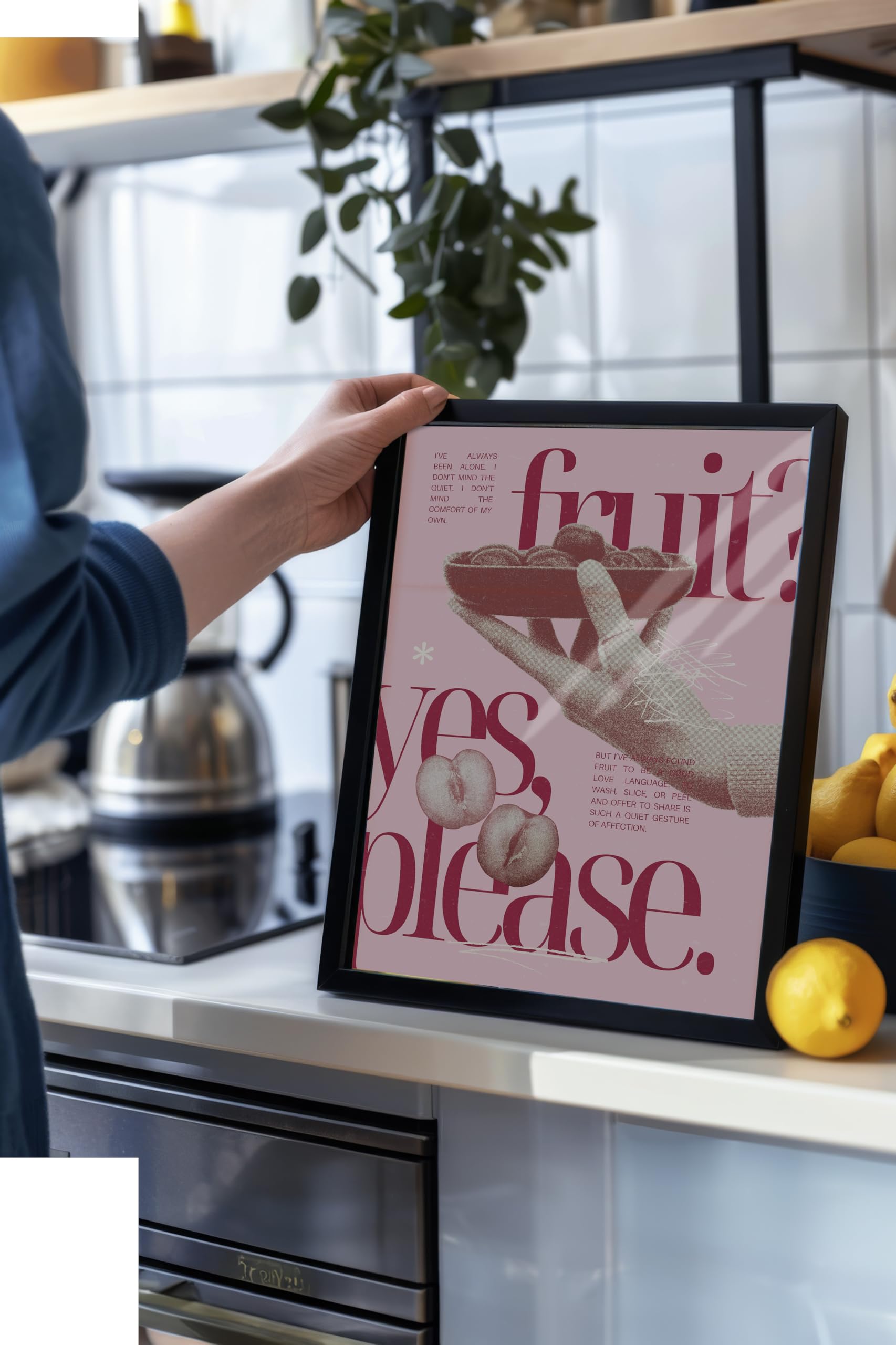Zestia Siyah Çerçeveli Tablo, Fruit Yes Please Yazısı, Kiraz Detayı ile Poster No: 107633 21 x 30