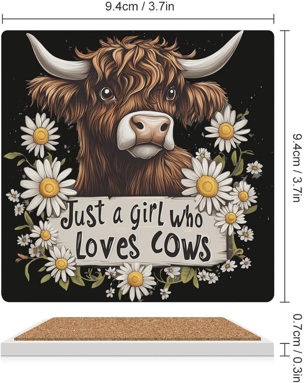 Cow Just A Girl Who Loves Cows Ceramic Coasters Set Square Drink Coasters Table Coaster for Kitchen Desktop Decor