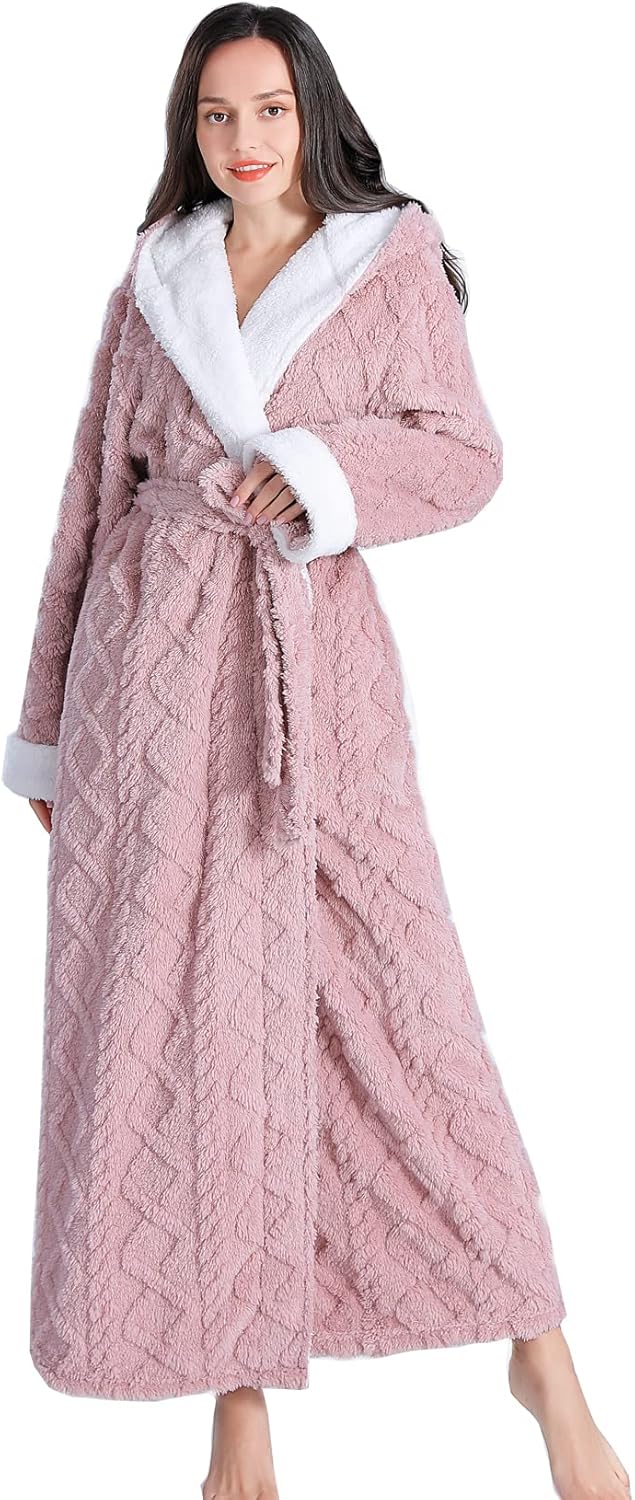 Hooded Robes for Women Long,Sherpa Trim Fleece Bathrobes With Hood Long Plush Soft Warm Winter Robes for Women - Image 4