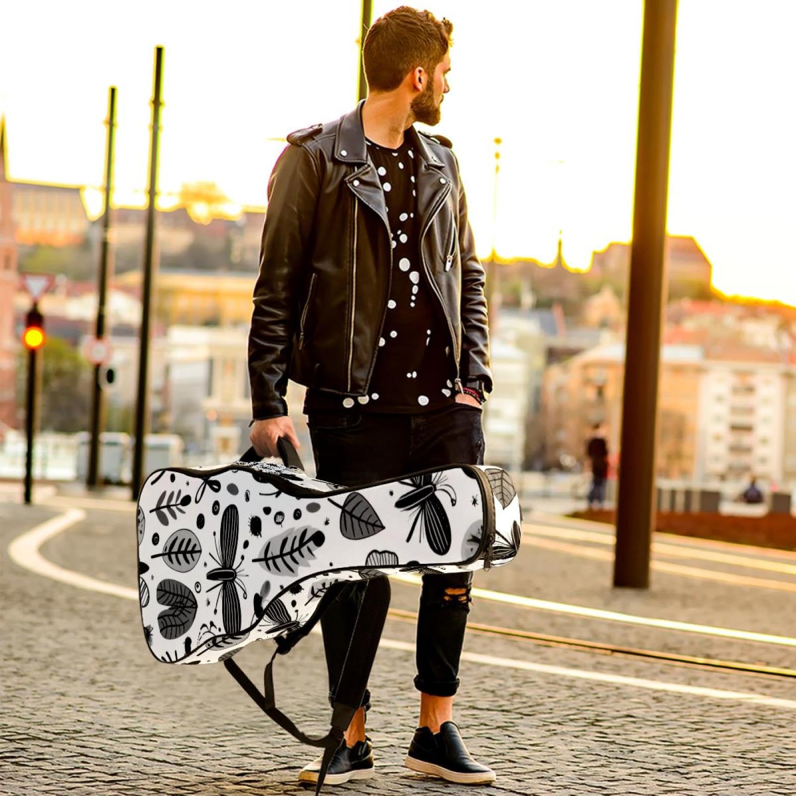 Art Black Insects Akustikgitarrentasche mit verstellbarem Schultergurt, Gitarrentasche mit Rückenaufhänger, geeignet für E-Gitarren, Bassgitarren, klassische Gitarren, Ukulele, Art Black Insects,