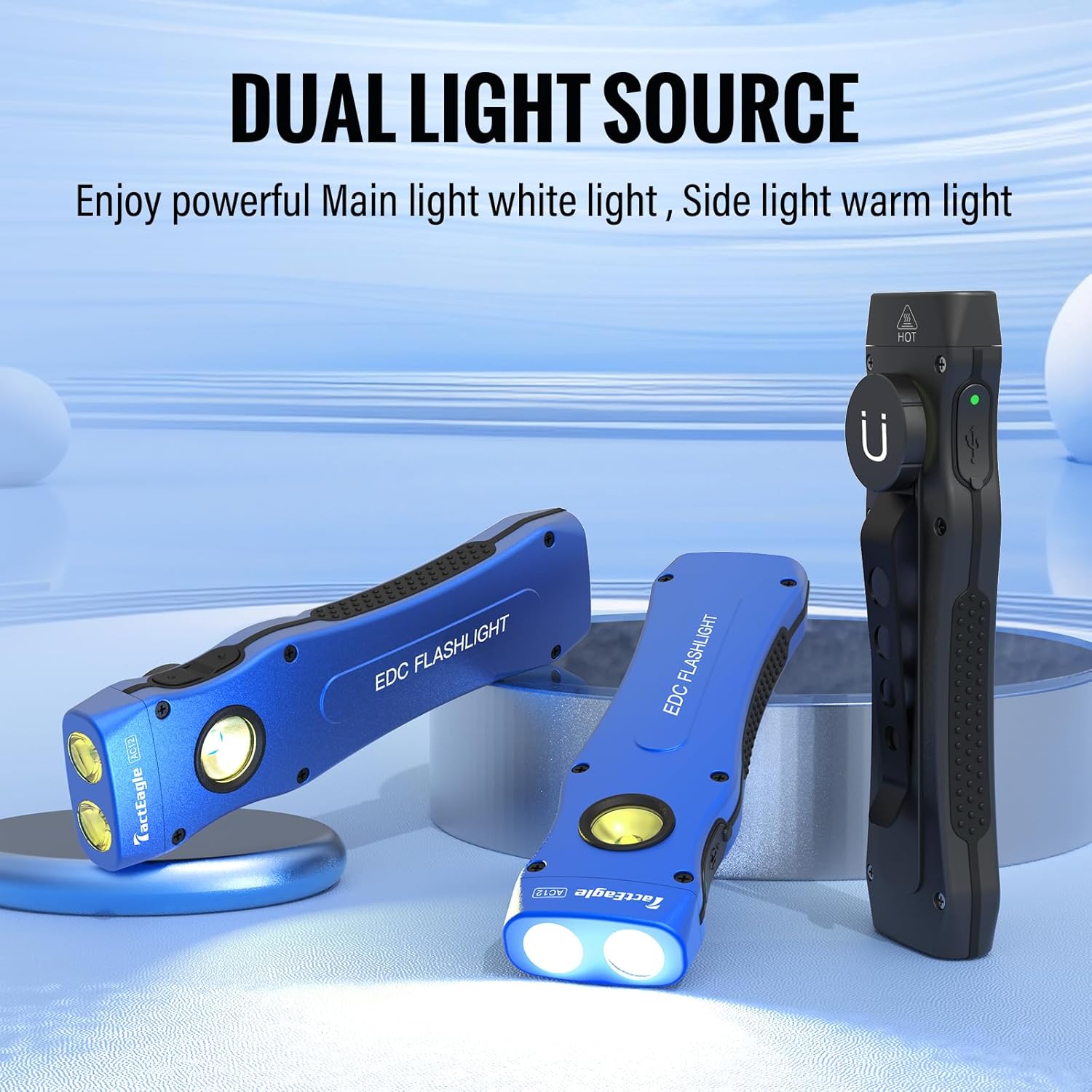 EDC Flashlight, Flat Flashlight with Magnetic 1100 Lumens, USB-C Rechargeable, IP54 Waterproof, Hands-Free for Working, Mechanic, Emergency, Repair, Black