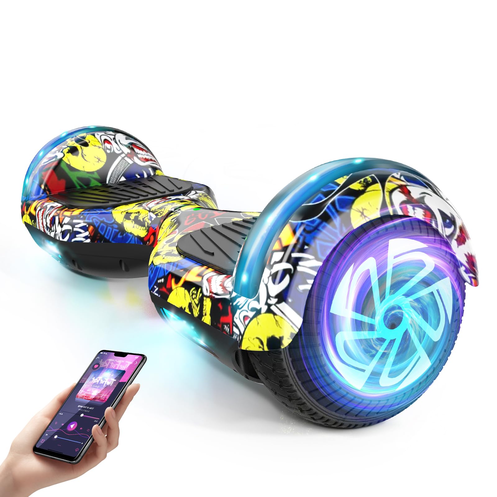 SISIGAD Scooters for Kids Ages 7-12, with Built-in Bluetooth Speaker and 6.5" Colorful Lights Wheels, Safety Certified Self Balancing Scooter