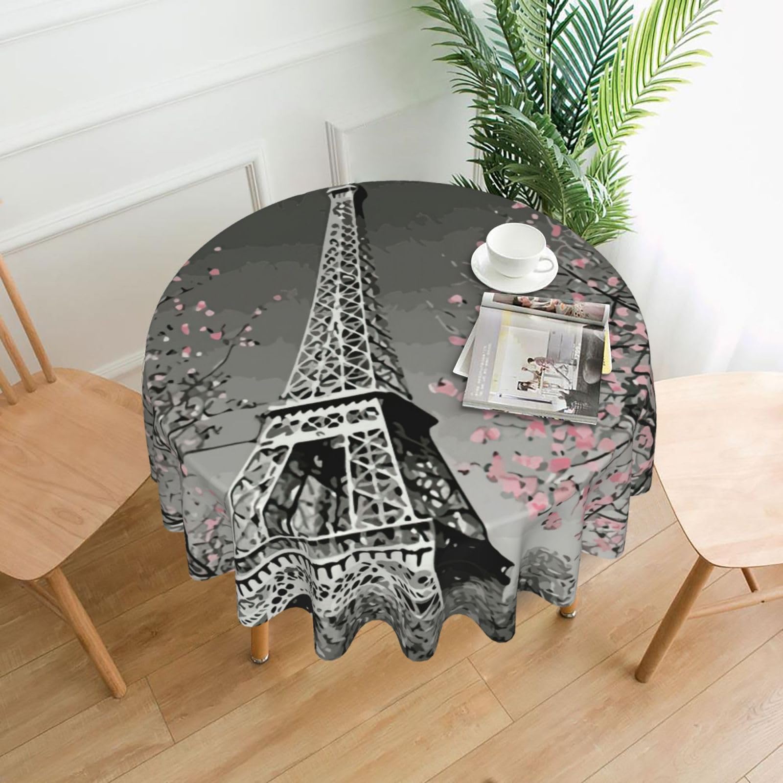 Zcmkjlg Paris Eiffel Tower Print Quick Ship Round Tablecloth 60in Polyester Washable Cover for Dining Room