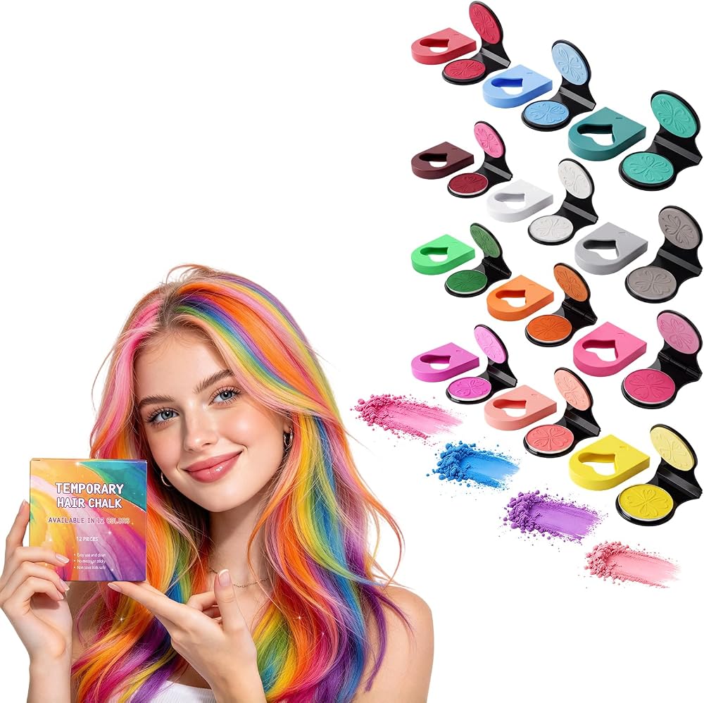 12Color Temporary Hair Chalk Applicator Set, Washable Temporary Hair Chalk Styling Applicator Set for Girls, Clip-on Application for Halloween Cosplay, Birthday Party Favors, Festival & Concert Looks — 사진 1