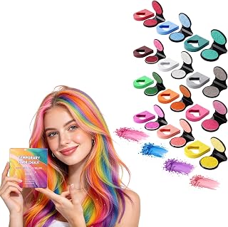 12Color Temporary Hair Chalk Applicator Set, Washable Temporary Hair Chalk Styling Applicator Set for Girls, Clip-on Application for Halloween Cosplay, Birthday Party Favors, Festival & Concert Looks