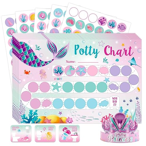 WERNNSAI Tabla de entrenamiento para ir al baño  Tabla de recompensas de entrenamiento de inodoro de sirena con 270 calcomanías de entrenamiento