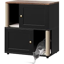 CABIHOME Double Cat Litter Box Enclosure, Litter Box Cabinet for 2 Cats, Large 2-in-1 Hidden Cat Litter Box Furniture, Dog-Proof Litter Box Enclosure with Cats Scratching Post, Black