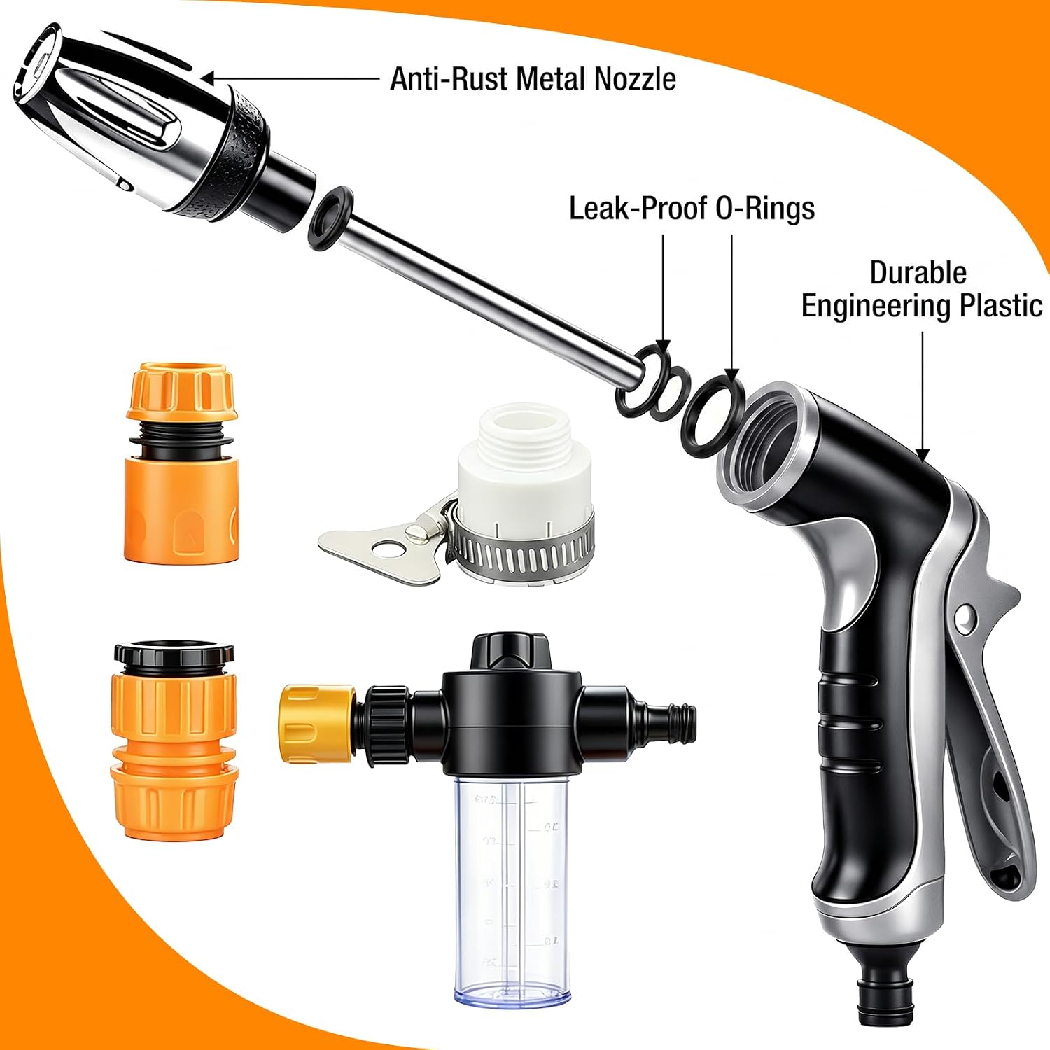High Pressure Garden Hose Nozzle with 360° Rotating Nozzle, 3 Spray Modes, Handheld Jet Nozzle Power Washer Fit 3/4" Threaded Hoses
