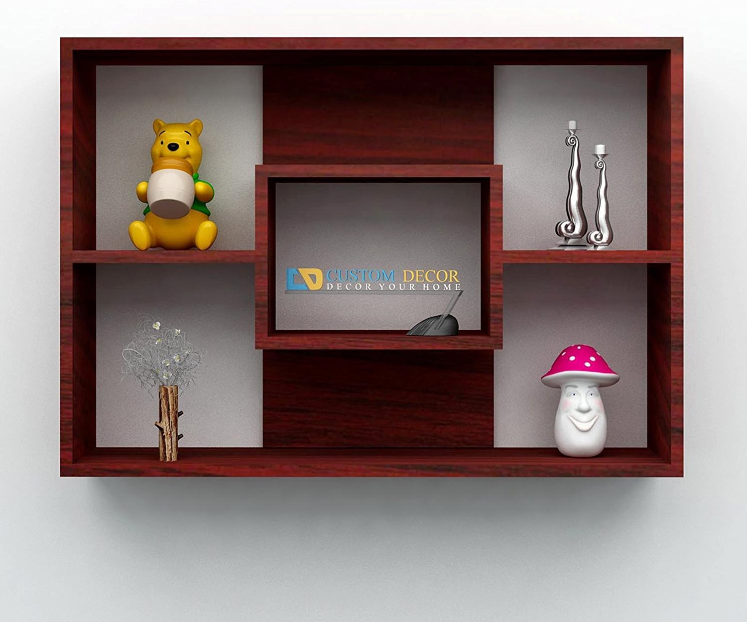 Custom Decor Solid Sheesham Wood Wall Cubby Storage Organizer Floating Shelf (Mahogany Color)