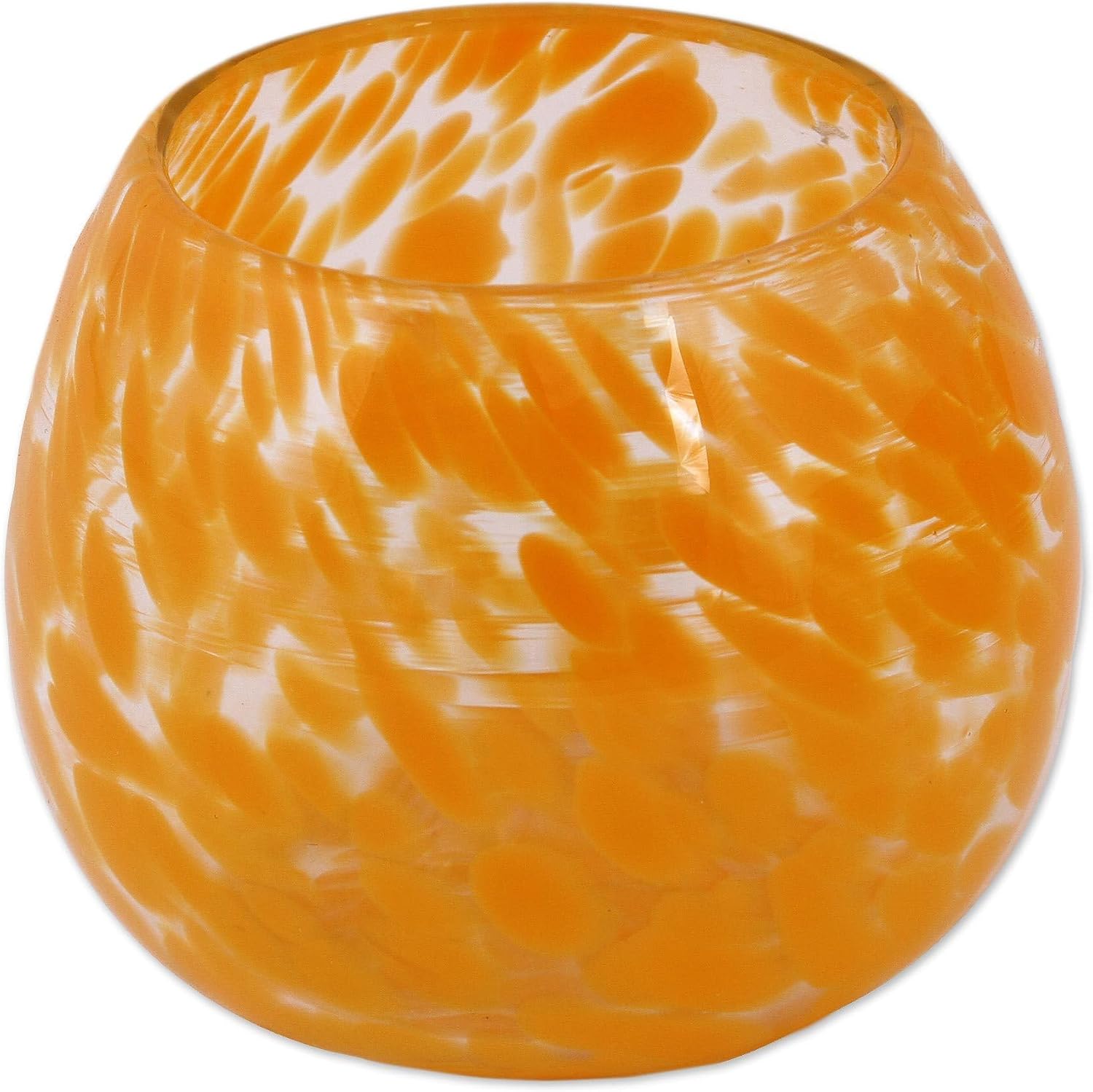 NOVICA Artisan Handblown Recycled Glass Wine Marigold Stemless Clear Yellow Mexico Tableware Drinkware 'Social Marigold'(Set of 6)