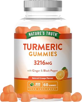Turmeric Gummies with Black Pepper & Ginger 3216mg | Curcumin Supplement | High Strength | Natural Orange Flavour | 60 Vegan Gummies | Nature's Truth