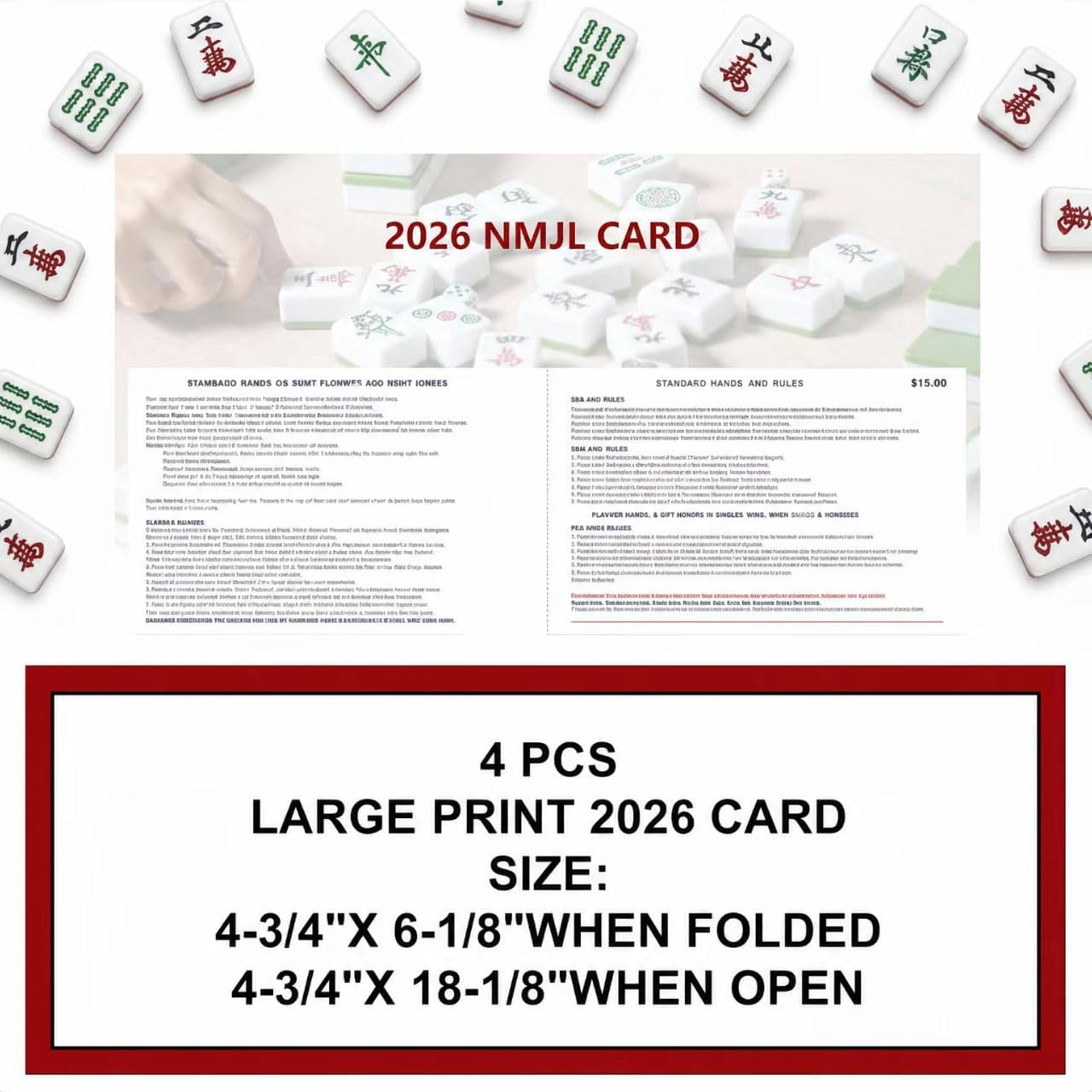 2026 Majong Cards Official, 4 Pack American Mahjong Cardsh | Large Print Easy-to-Read Reference Cards for NMJL Players, Mahjong Clubs, Game Groups and Tournaments B01