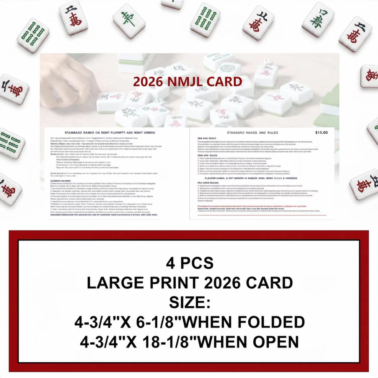 Carta ufficiale Majong 2026, confezione da 4 carte mahjong