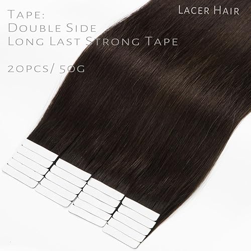Vista 56 de Lacer Extensiones de cabello humano con cinta adhesiva, 20 pulgadas, color negro natural, 100% virgen, extensiones de cabello humano de doble cara