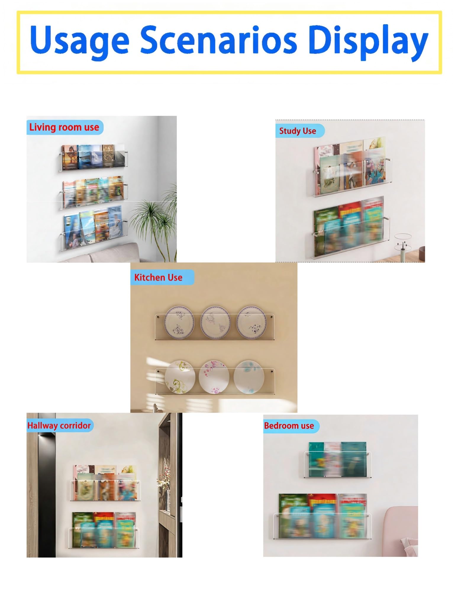 Zeitschriftenhalter aus Acryl, Wandmontierter Zeitschriftenhalter aus Acryl, transparent, mehrere Größen