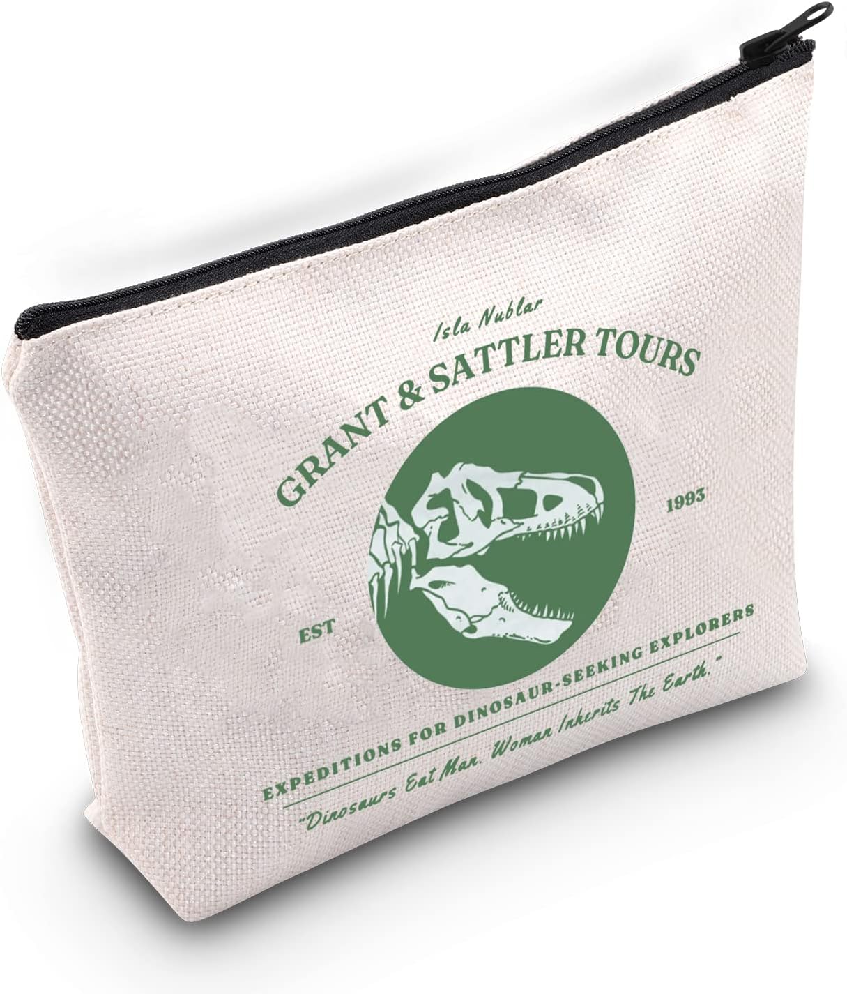 Grant & Sattler Tours Dinosaur Zipper Pouch Movie Lover Gift Dinosaur Movie Inspired Gift Jurassic series Merch, Off White, Grant and Sattler