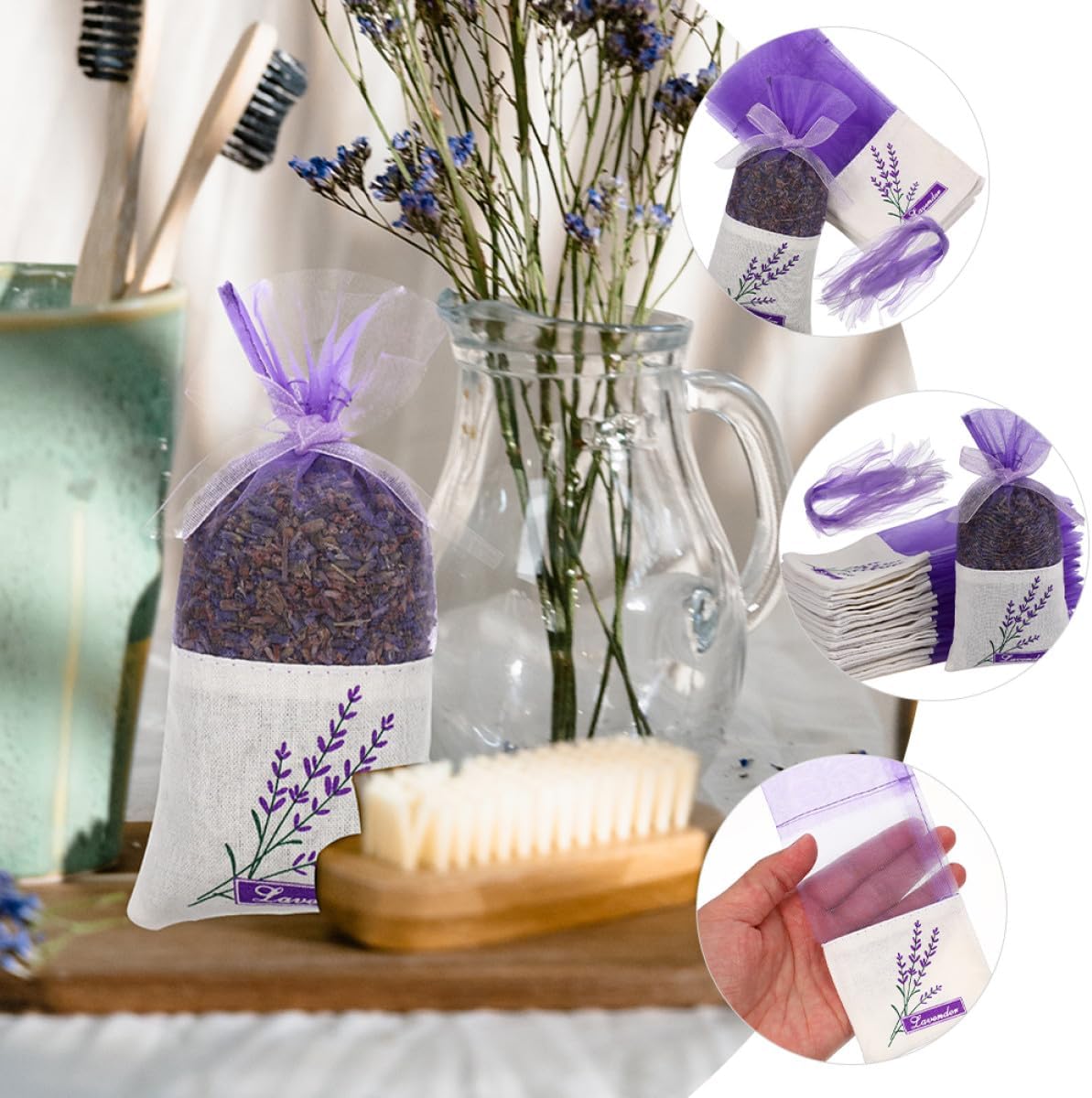 50pcs Empty Lavender Sachet Bags Drawstring Pouches for Dried Lavender Spice Jewelry Storage Lightweight and for Home Fragrance and Organizing