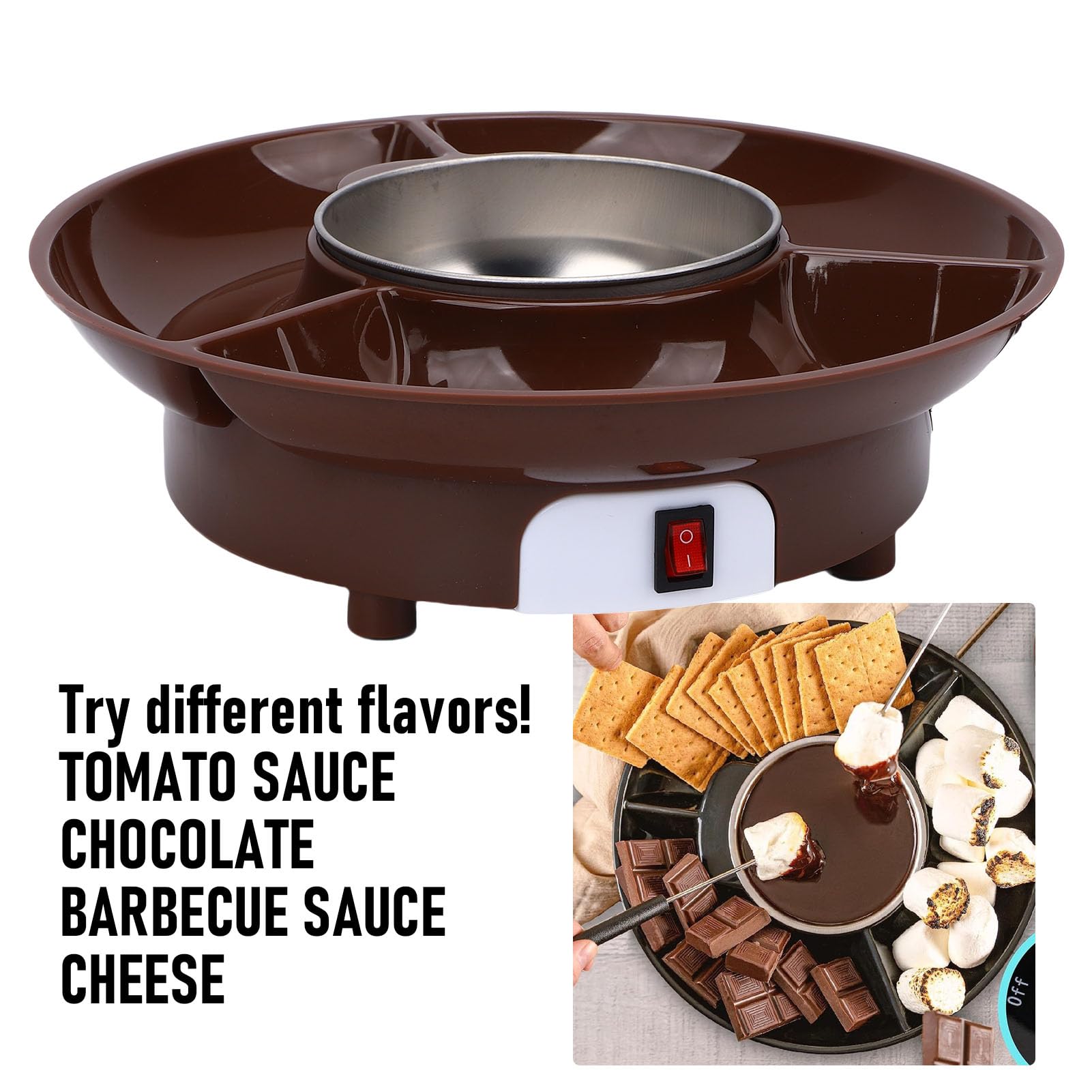 Fockety Pentola Elettrica per Fonduta di Cioccolato, Pentola per Fonduta in Acciaio Inossidabile per Uso Alimentare con Vassoio Staccabile a 3 Sezioni, Pentola Versatile per Fonduta (Spina europea