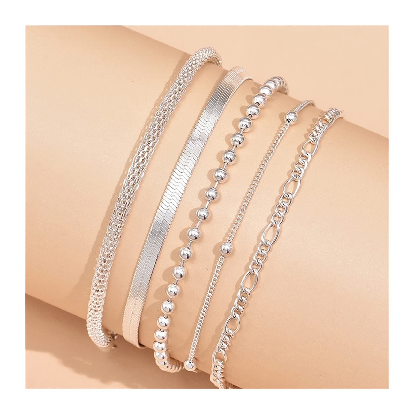 LNNSHX Donne alla Moda Perline Catena con ciondoli Bracciale alla cavigliera Spiaggia Surf Accessori per Gioielli a Piedi Nudi (5 Pezzi/Set) Bracciali