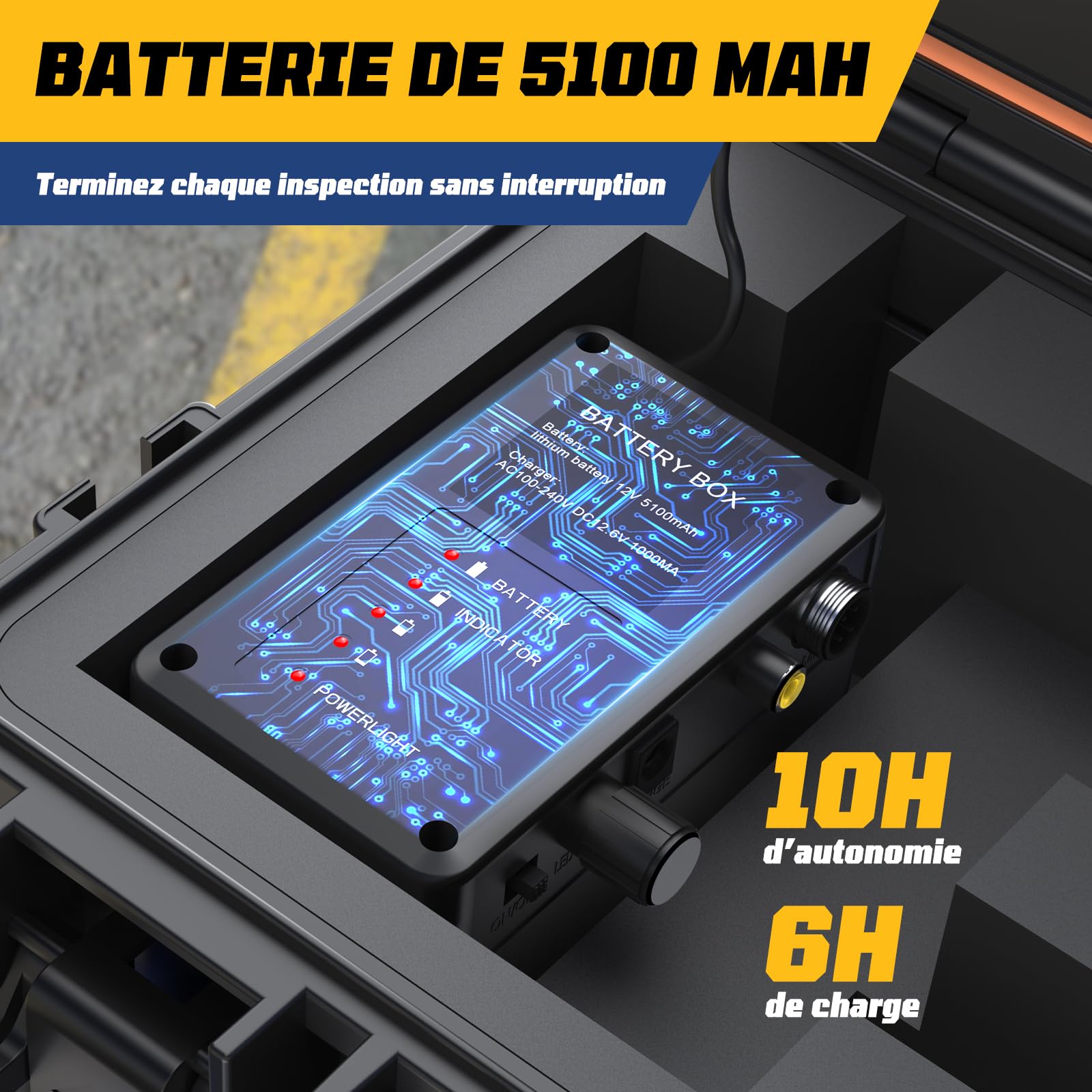 Caméra d’Inspection Canalisation, Auto-Nivelante Caméra 1080P et Émetteur 512Hz, Câble Renforcé 7MM avec Repères Métriques, Écran IPS HD 9 Pouces, DVR 32 Go, Batterie 5100 mAh, IP68 (30M)