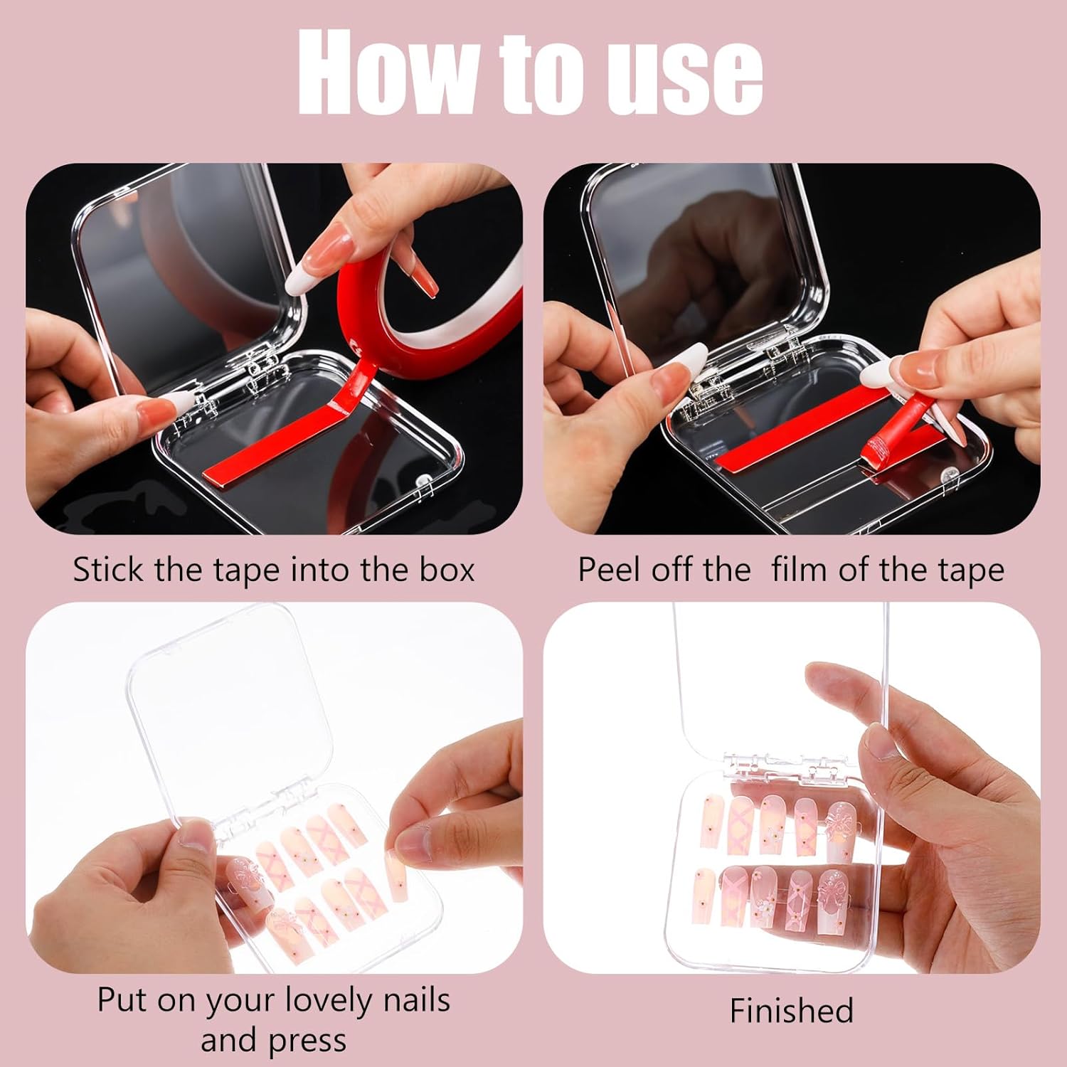 36 Pcs Press on Nail Storage Box Container All-In-One Clear 3 pcs Double Sided Tape Acrylic Display Fake Nail 3 Big Storage Box Organizer Case Artificial False Nail Boxes Packaging for Press Ons
