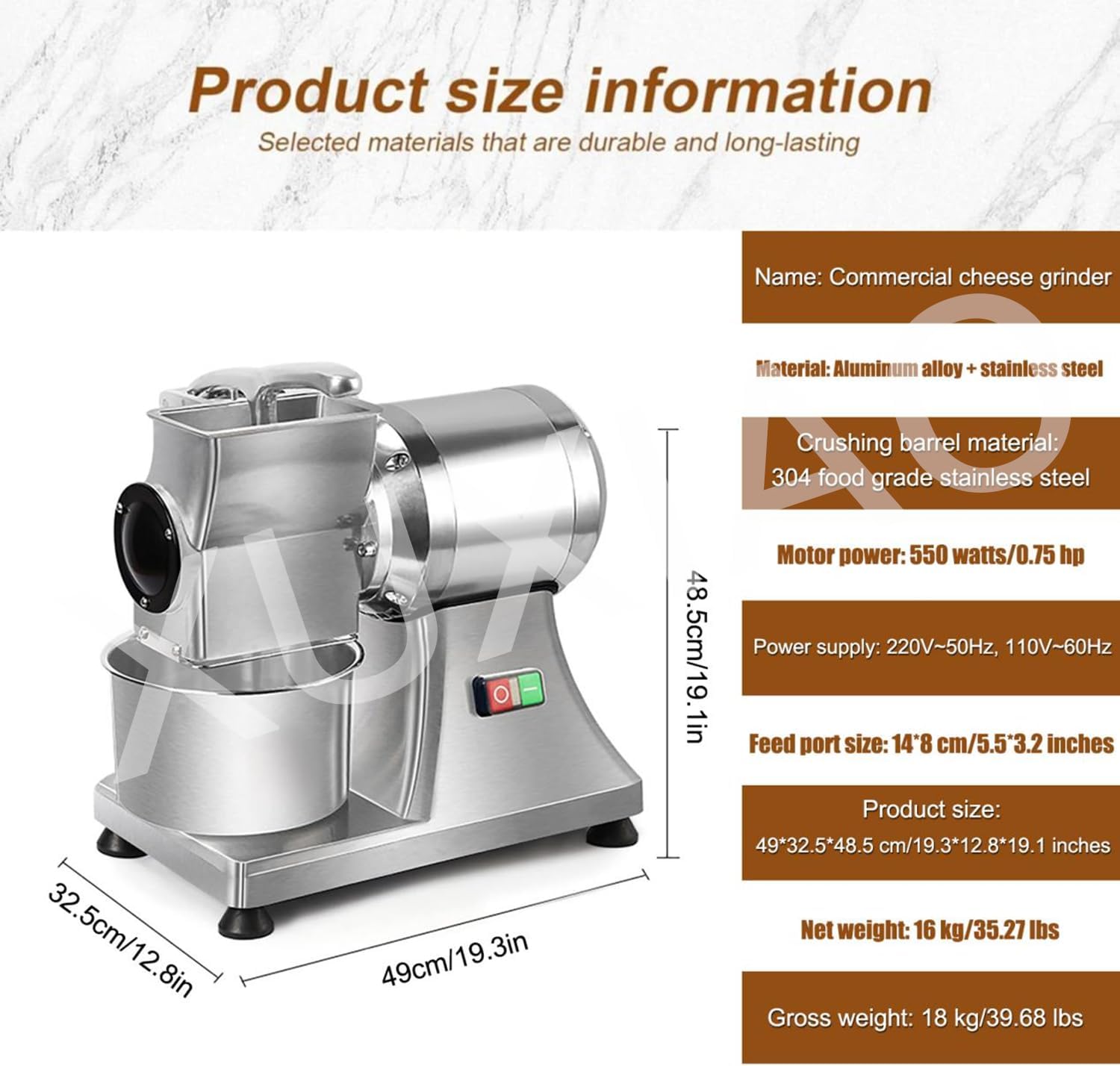 Electric Cheese Grater Cheese, Heavy-Duty Grinder, Stainless Steel Commercial Grade, Container for Cheese, Butter, Bread Bran Crumbs