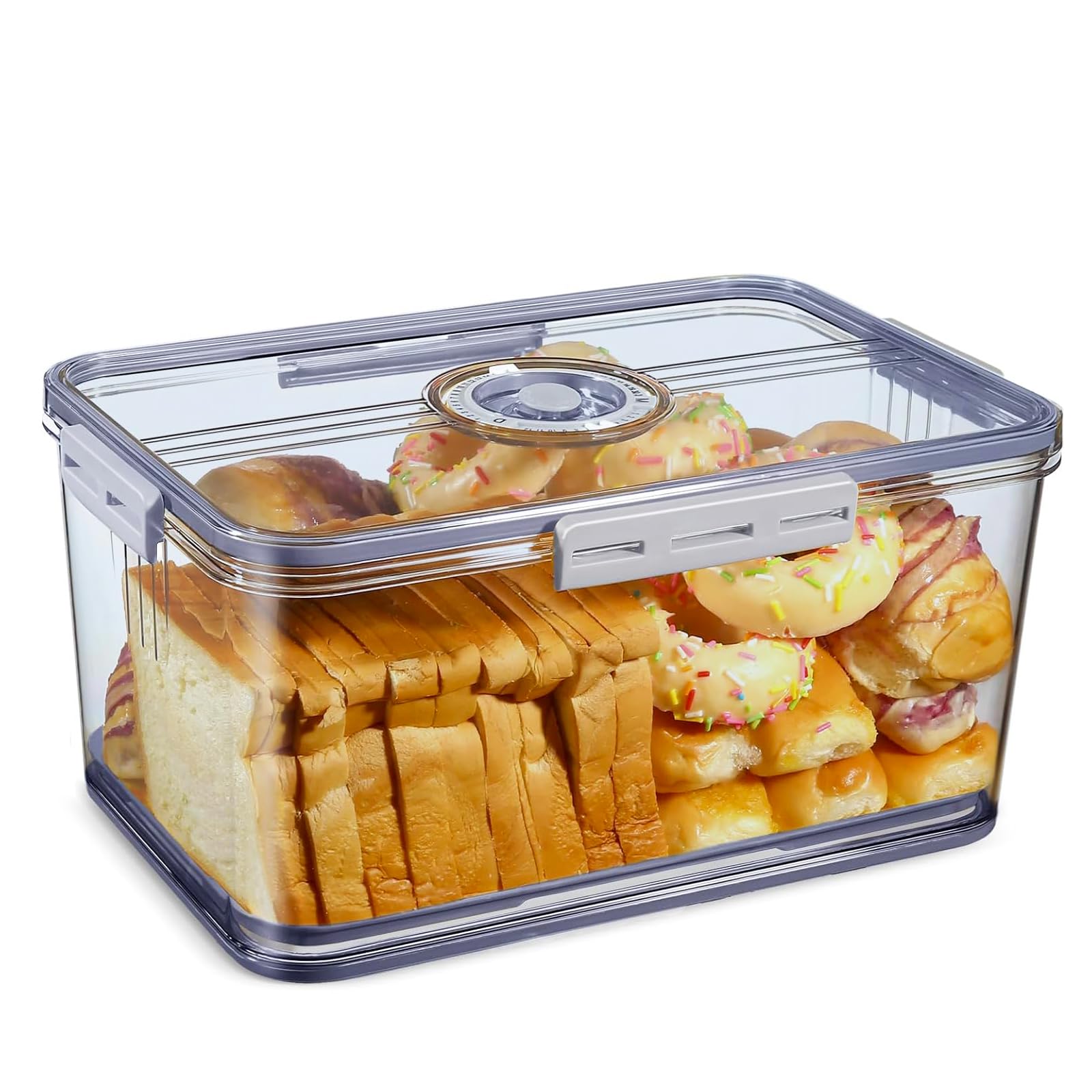 Longzhuo Bread Bins for Kitchen Counter, Time Recording Bread Storage, Bread Storage Containers with Lid, 6200ML Large Bread Box Plastic for Homemade Bread, Toast, Pastry, Cookie, Veggie (Gray)
