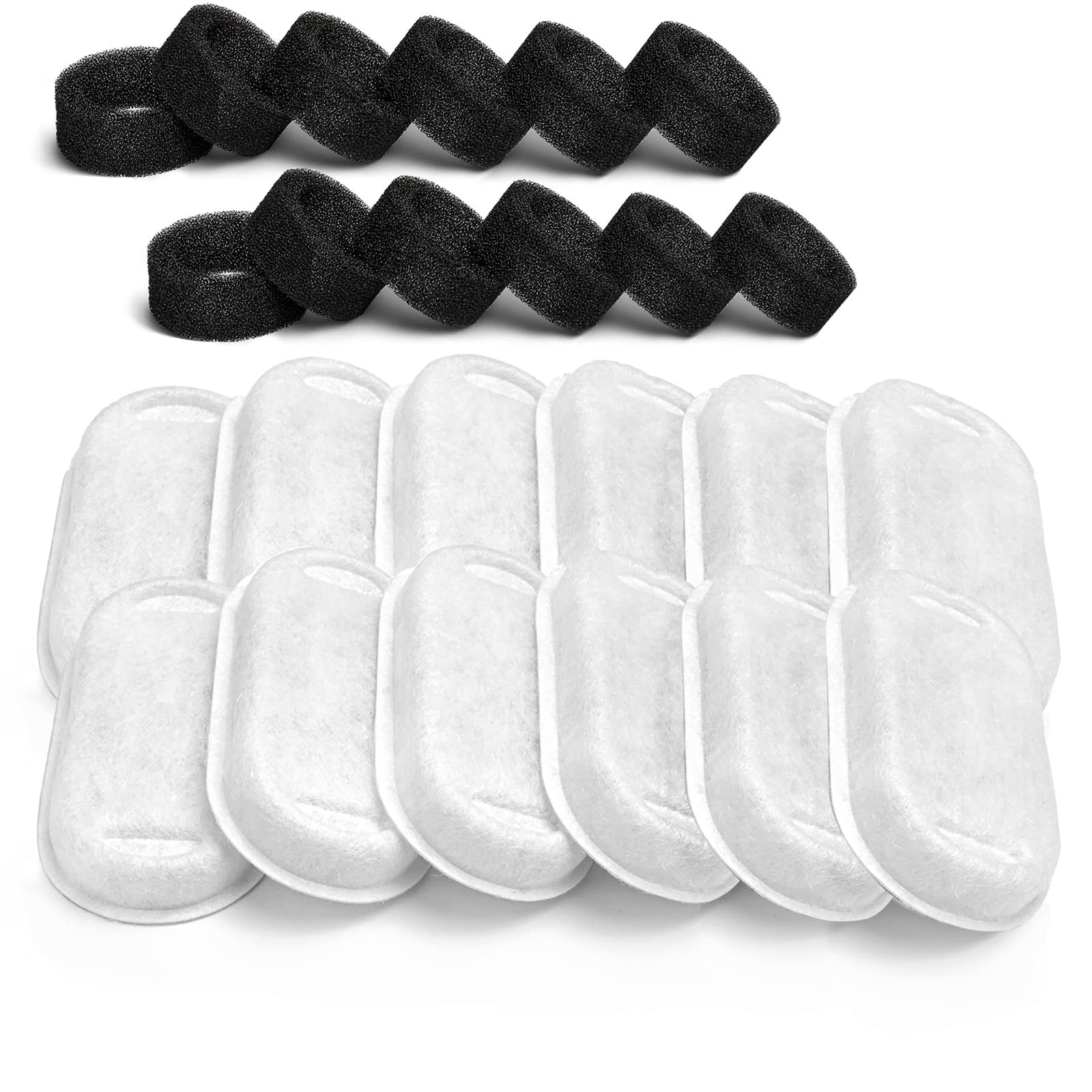 SOOFPET Replacement Filters for 108oz/3.2L Stainless Steel Cat Water Fountain, Ultra Quiet Pet Fountain, 12 Pieces Carbon Filters + 12 Pieces Foam Filters