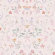 Ismoon Pink Wallpaper Peel and Stick Floral Wallpaper 17.3in x 6.56ft Green Leaf Contact Paper Vintage French Butterfly Wall Paper for Bedroom Kitchen Nursery Girls Room Removable Vinyl